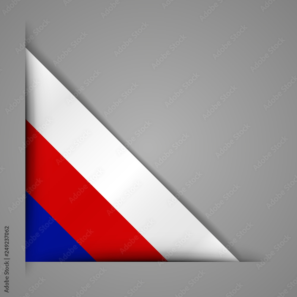 Flag of the Russian Federation. Realistic flag of the Russian Federation. Paper cutting style.Corner Ribbon. Isolated Vector illustration.