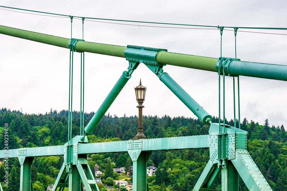 Fragment of cable support of truss gothic St Johns bridge across the Willamette River Fragment of cable support of truss gothic St Johns bridge across the Willamette River