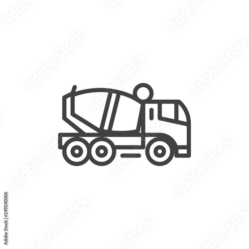 Concrete mixer truck line icon. linear style sign for mobile concept and web design. Concrete Delivery Truck outline vector icon. Symbol, logo illustration. Pixel perfect vector graphics