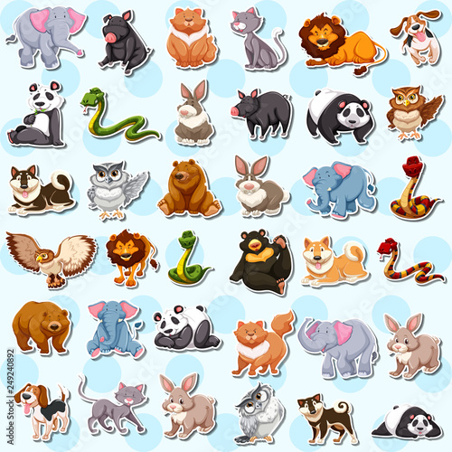 Fototapeta Naklejka Na Ścianę i Meble -  Set of cute animal sticker
