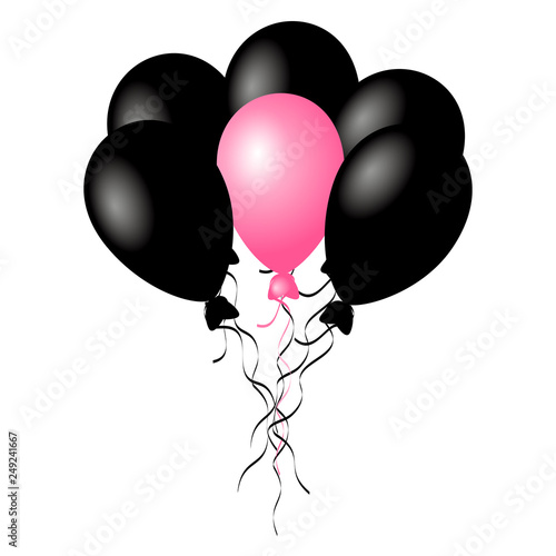 Black balloons with one pink vector EPS10. Holiday or balck friday concept. Mockup for design.