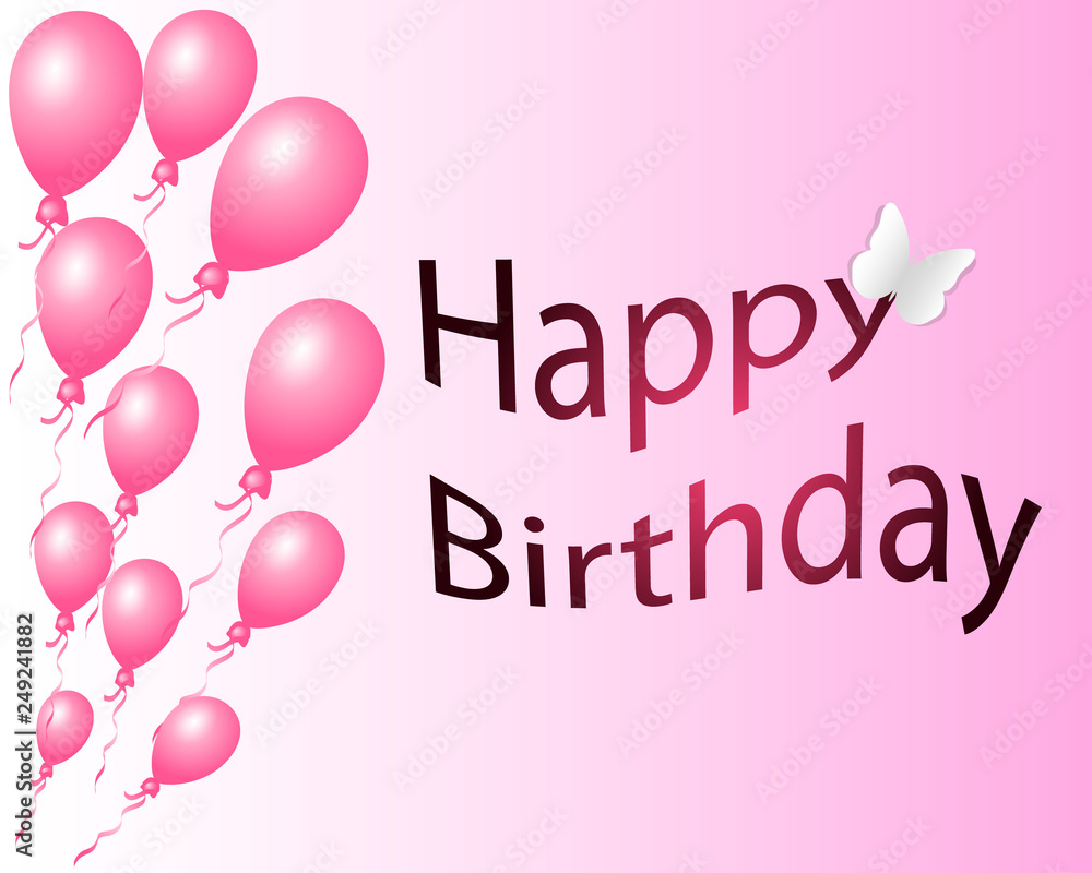 Pink balloons on pink background. Greeting card vector EPS10. Birthday concept. Copy space. Mockup for design. 