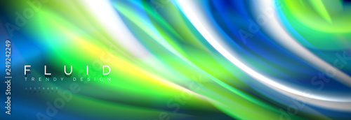 Fluid colors mixing glowing neon wave background, holographic texture