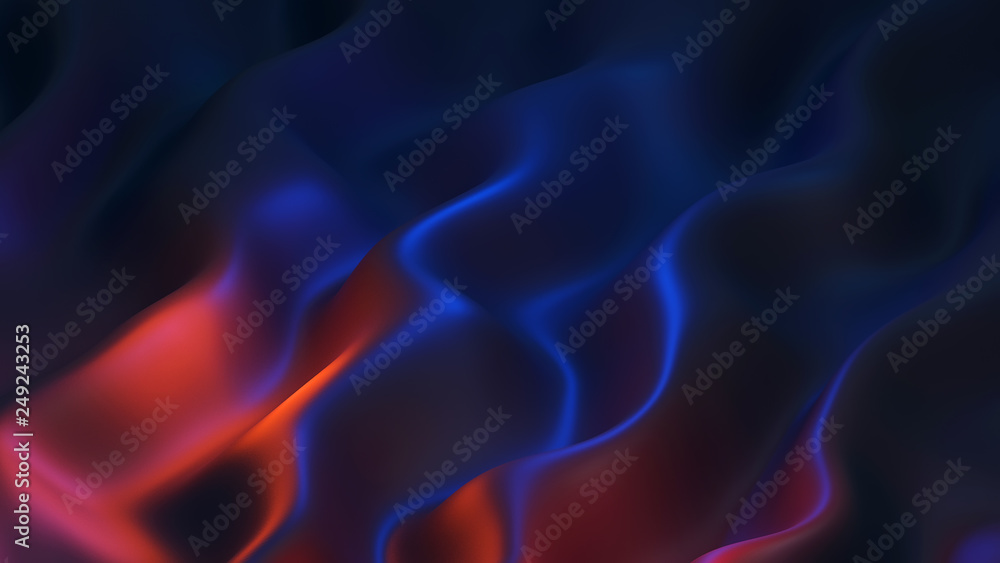 Abstract background with satin wave in blue and orange color, 3D illustration Abstract background with satin wave in blue and orange color, 3D illustration