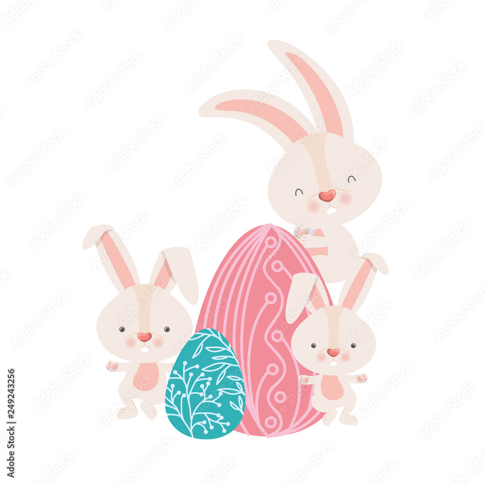 Fototapeta premium easter rabbits with eggs isolated icon