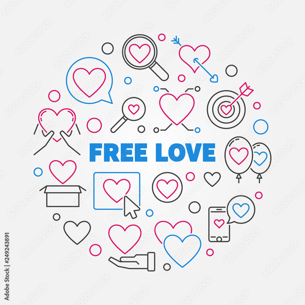 Free Love vector round concept illustration in thin line style