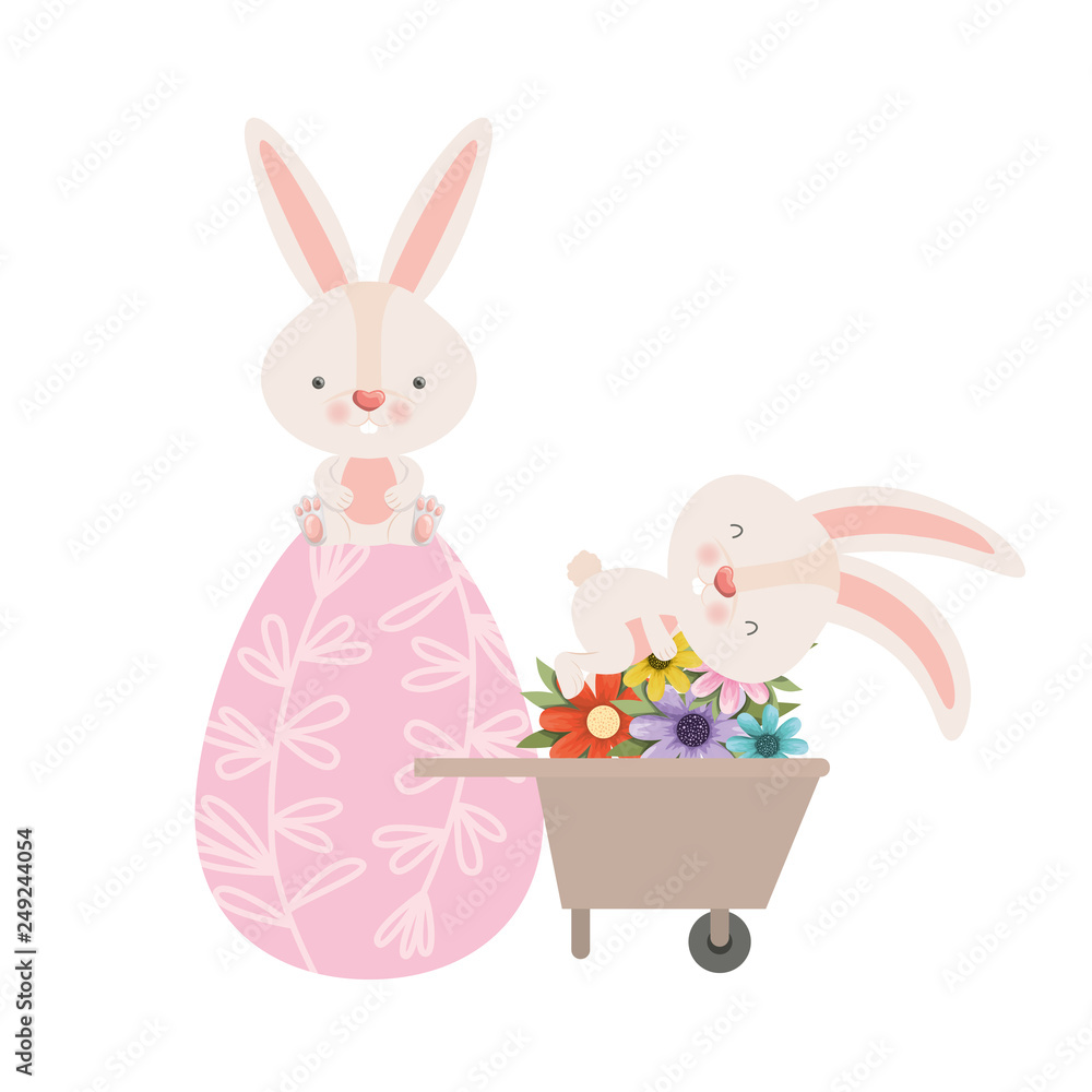 bunnies with wheelbarrow and easter eggs icon bunnies with wheelbarrow and easter eggs icon