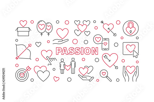 Passion vector horizontal illustration made with heart icons. Love concept minimal banner