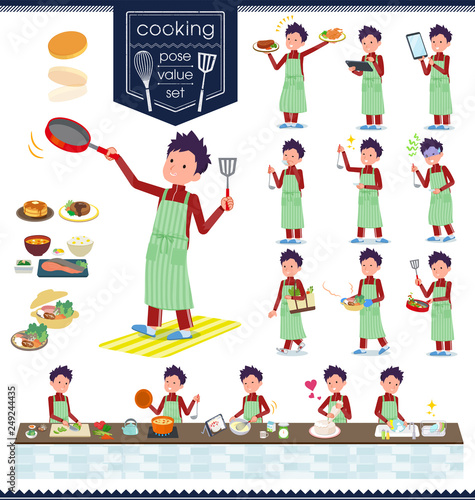 flat type school boy red jersey_cooking