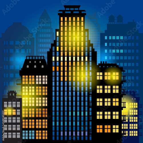 City megapolis skyline at night