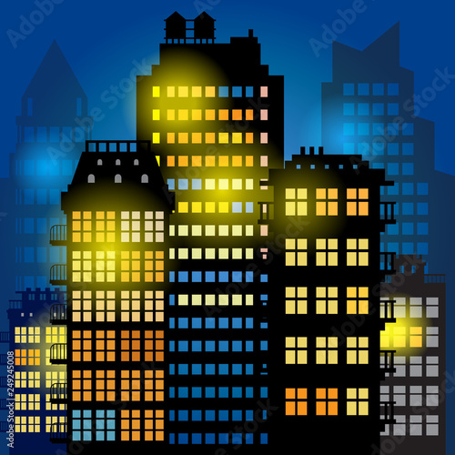 City megapolis skyline at night
