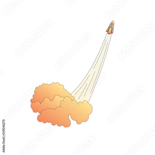 Launching rockets vector cartoon illustration. Rocket launch vector illustration icon. Space shuttle, ship on white background. Start up cartoon concept. Space, business and science illustration for