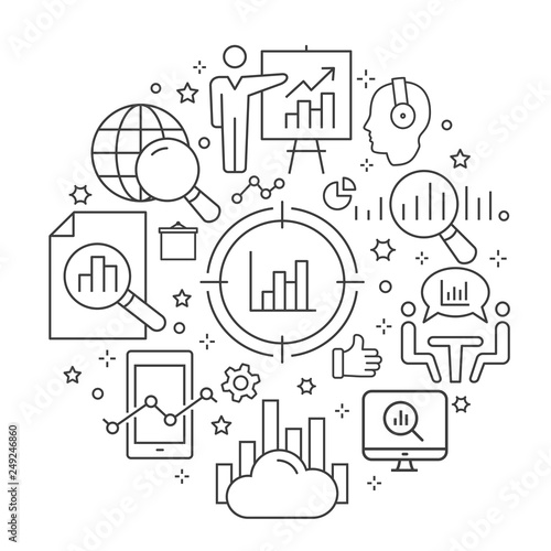 Data analysis outline icons set for interface, print.