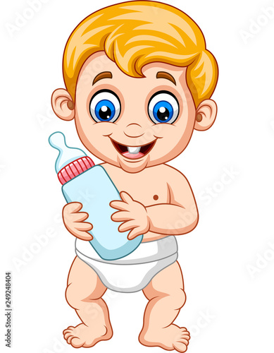 Cartoon baby boy holding bottle milk