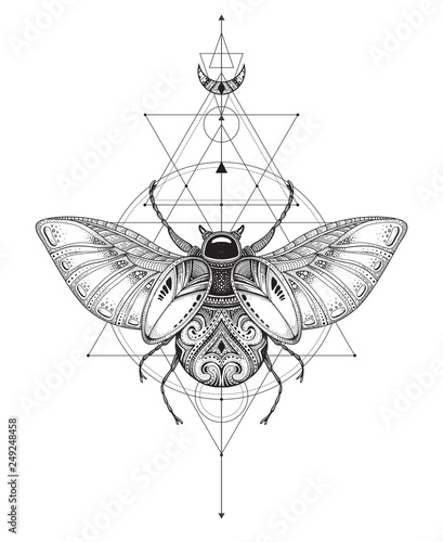 Hand drawn vector esoteric symbol, bug with sacred geometry.