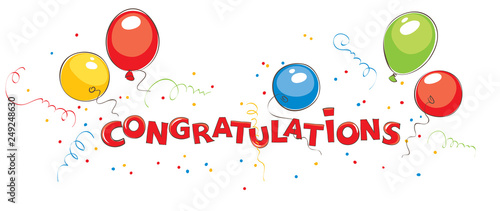Congratulations. Funny vector background with confetti and streamers, banner, title	