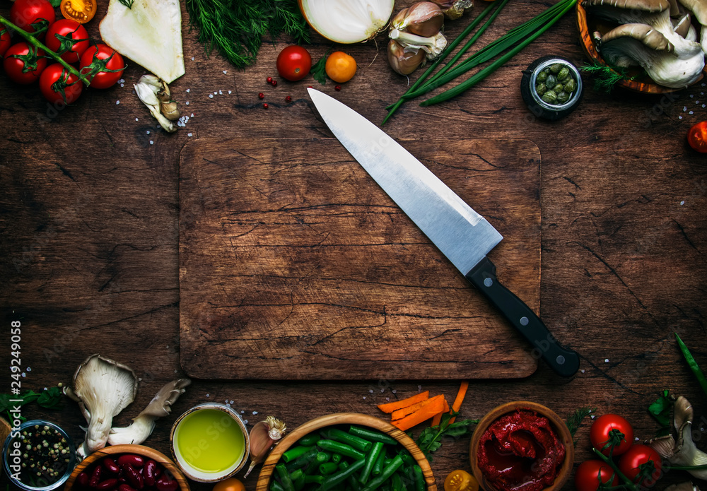 Food cooking background, ingredients for preparation vegan dishes ...