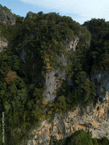 Aerial view of Aonang beach, Railay beach, Nopparat tara beach in Krabi province, Thailand.