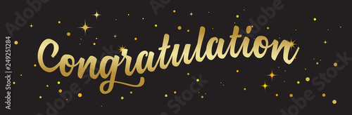 Congrats, Congratulations banner with glitter decoration. Handwritten modern brush lettering dark background. Vector Illustration for greeting