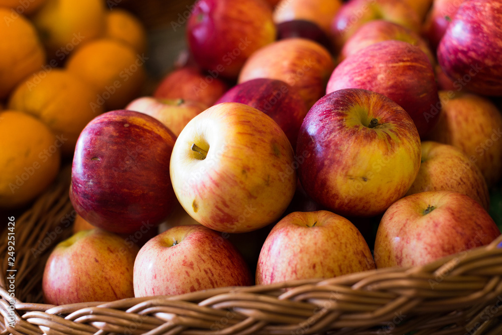 appetizing apples on counter in market appetizing apples on counter in market