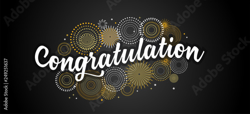 Congrats, Congratulations banner with glitter decoration. Handwritten modern brush lettering dark background. Vector Illustration for greeting