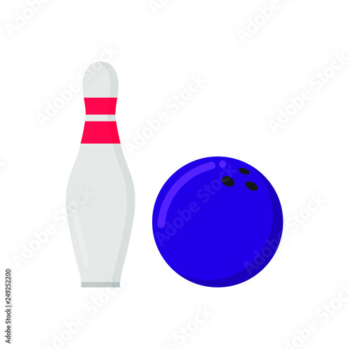 Bowling game round ball and skittle icon sign flat style design vector illustration. Bowling ball and pin isolated on white background