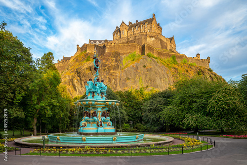 Edinburgh Castle and Ross Fountain in scotland photo