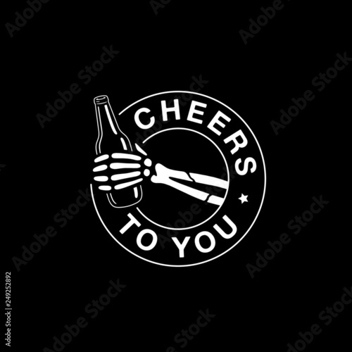 CHEERS TO YOU SKELETON HAND WITH BEER BLACK BACKGROUND