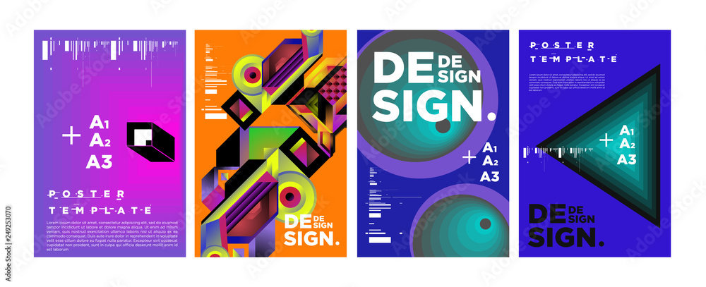 Abstract Geometric Collage Poster Design Template in Trendy vivid colors