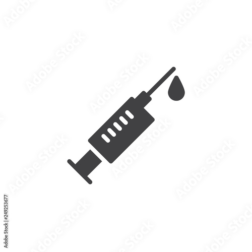 Medical syringe vector icon. filled flat sign for mobile concept and web design. Syringe injection with medicine drop simple glyph icon. Symbol, logo illustration. Pixel perfect vector graphics