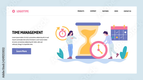 Vector web site gradient design template. Time management concept. Business project deadline. Landing page concepts for website and mobile development. Modern flat illustration.