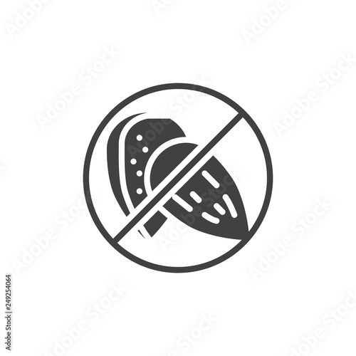 No almond, prohibition vector icon. filled flat sign for mobile concept and web design. Almond free food simple glyph icon. Symbol, logo illustration. Pixel perfect vector graphics