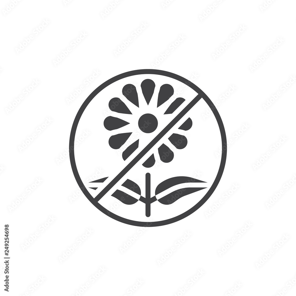 No Flower, prohibition sign vector icon. filled flat sign for mobile concept and web design. Stop flower allergy simple glyph icon. Symbol, logo illustration. Pixel perfect vector graphics No Flower, prohibition sign vector icon. filled flat sign for mobile concept and web design. Stop flower allergy simple glyph icon. Symbol, logo illustration. Pixel perfect vector graphics