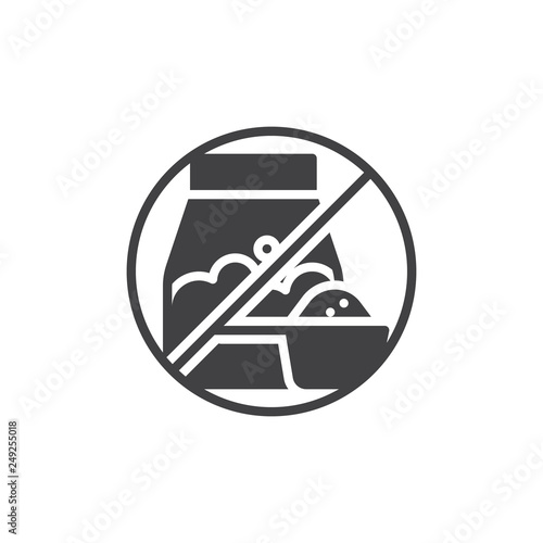 No washing powder vector icon. filled flat sign for mobile concept and web design. Washing powder prohibition sign simple glyph icon. Symbol, logo illustration. Pixel perfect vector graphics