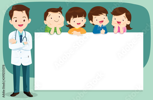 Smart Doctor and Cute Children with banner