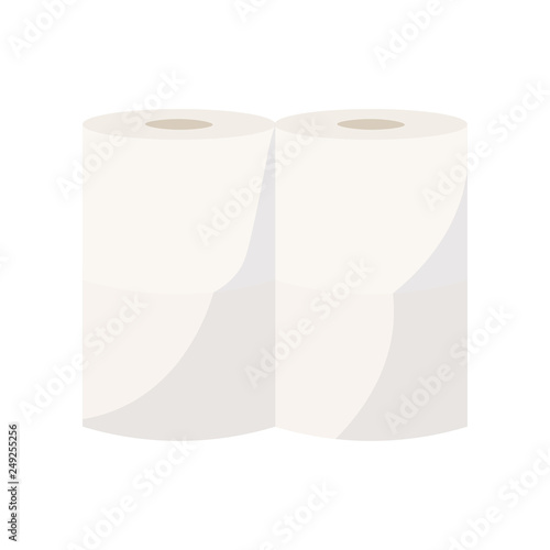 Two beige towel paper rolls close-up view isolated on white background