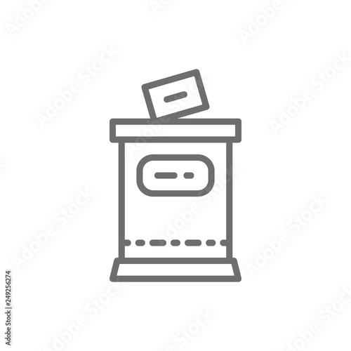 Election, put voting paper in ballot box line icon.