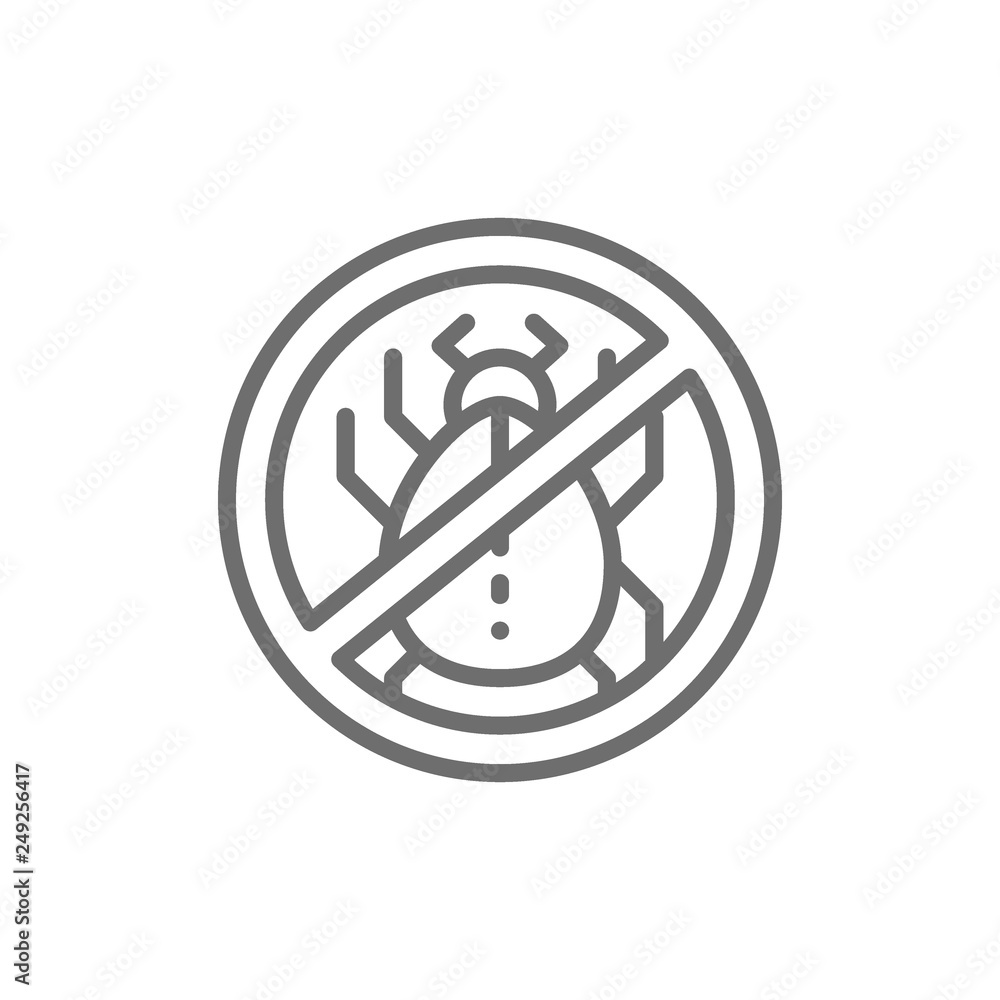 Forbidden sign with dust mites, allergy line icon. Forbidden sign with dust mites, allergy line icon.