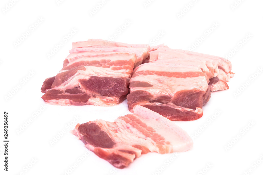 Pig Slide white background.Beef pork belly.With clipping paths.