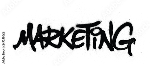 graffiti marketing word sprayed in black over white