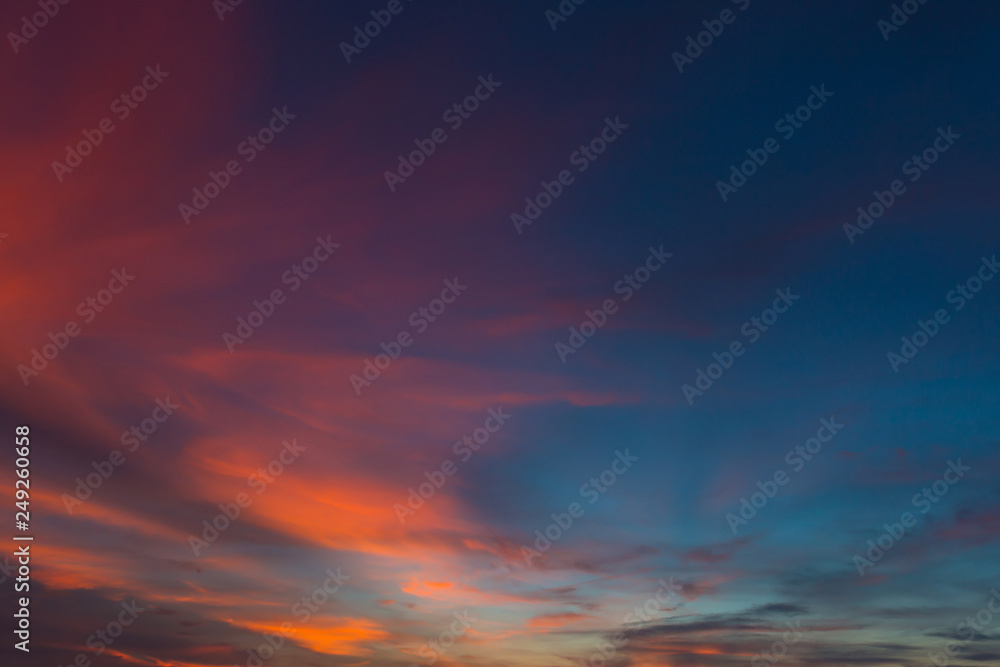 Sunset sky with clouds and bright sky background.
