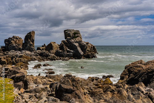 amazing coastline at cape foulwind Westport New Zealand, great coast with the waves of the ocean in the background, ocean in new Zealand with great rocks and beach, cape foulwind landscape image photo