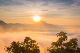 Beautiful sunrise seen from the top of the Phu-tok National Park.