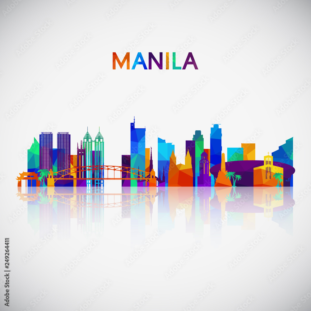 Manila skyline silhouette in colorful geometric style. Symbol for your design. Vector illustration.