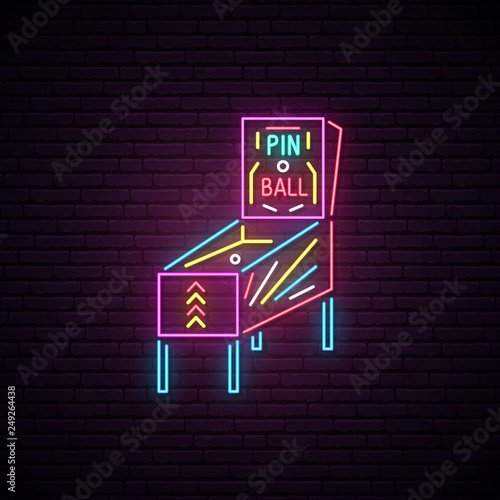 Arcade game machine neon sign. Advertising design. Arcade machine emblem. Night light signboard. Vector illustration.