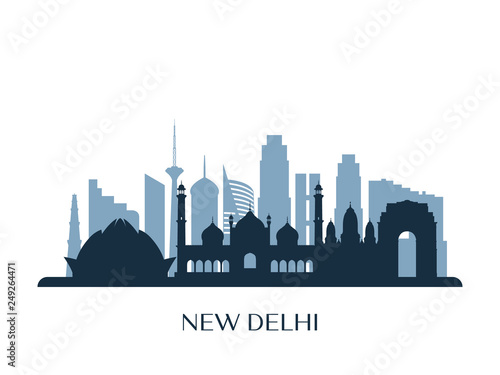 New Delhi skyline, monochrome silhouette. Vector illustration. photo