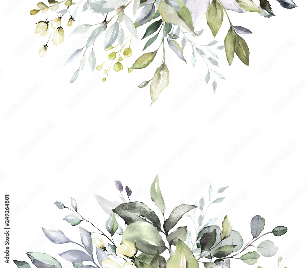 botanical design. herbal banners on white background for wedding invitation, business products. web banner with leaves, herbs