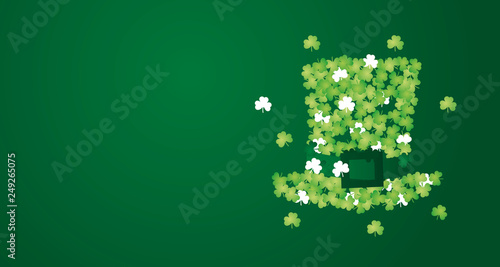St Patricks Day clover hat irish shiny green white ornament emblem lucky concept background