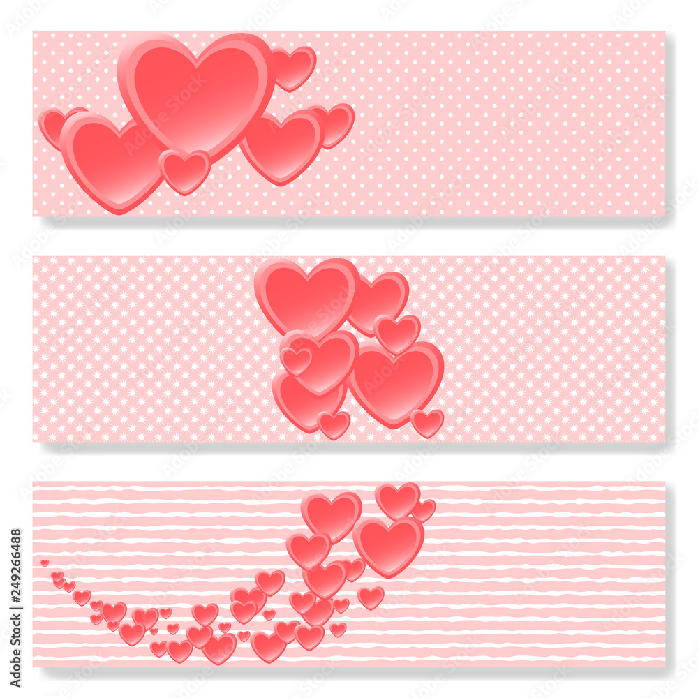 Set of the pink horizontal banners for Valentines, Wedding, Mother Day Celebration. Set of the pink horizontal banners for Valentines, Wedding, Mother Day Celebration.