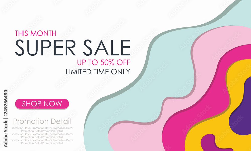 Super Sale Banner Template Discount Up To 50%. Poster Design Template. Vector Illustration